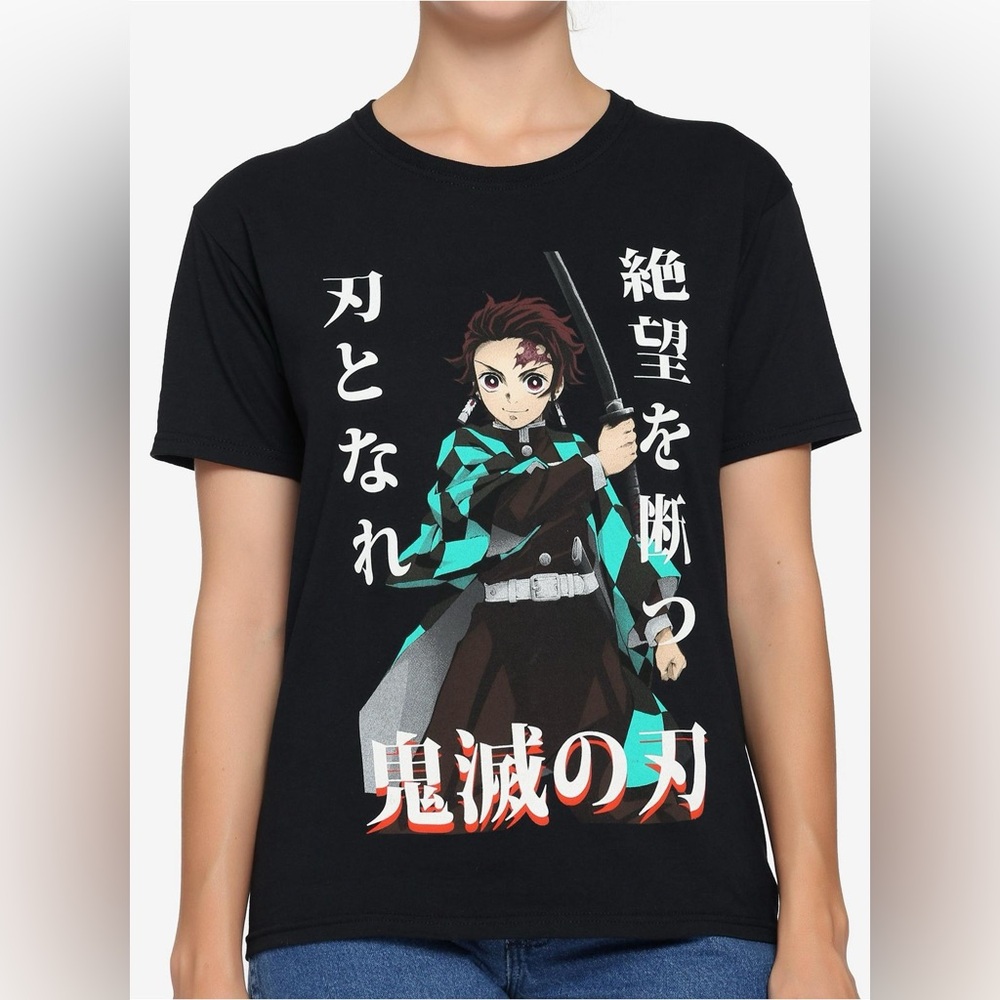 Black Unisex Graphic T-Shirt with Demon Slayer Anime Design, L